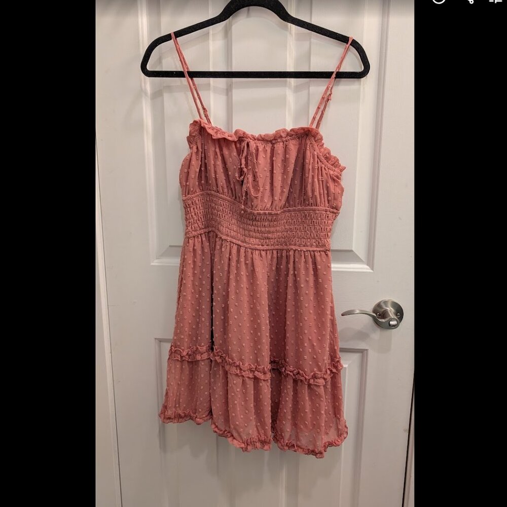 Trixxi  |Dusty Rose Smocked Fit & Flare Mini Dress Ruffle Hem | Size M | NWT - Picture 4 of 7